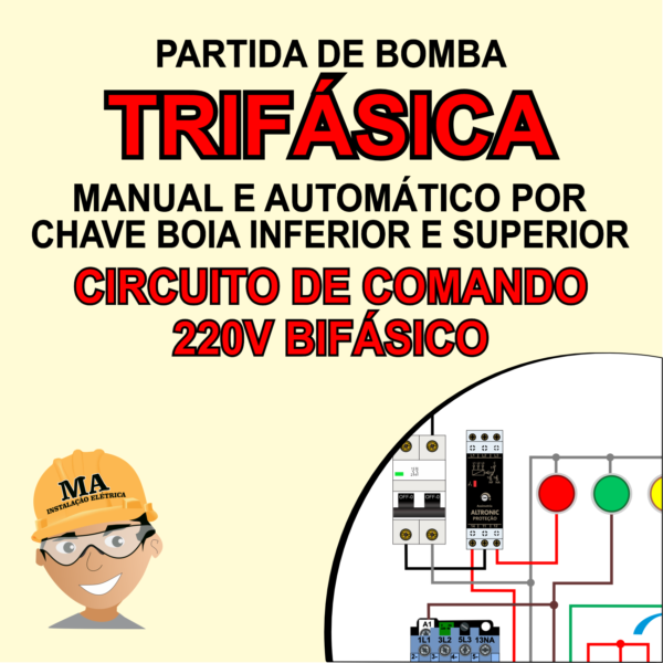 PARTIDA DE BOMBA TRIFÁSICA  MANUAL E AUTOMÁTICO POR CHAVE BOIA  INFERIOR E SUPERIOR CIRCUITO DE COMANDO 220V BIFÁSICO