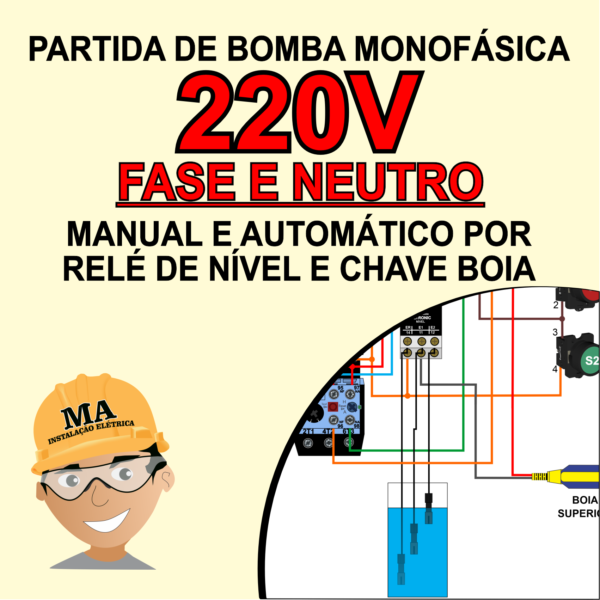 PARTIDA DE BOMBA MONOFÁSICA 220V FASE E NEUTRO  MANUAL E AUTOMÁTICO RELÉ DE NÍVEL INFERIOR E POR CHAVE BOIA SUPERIOR