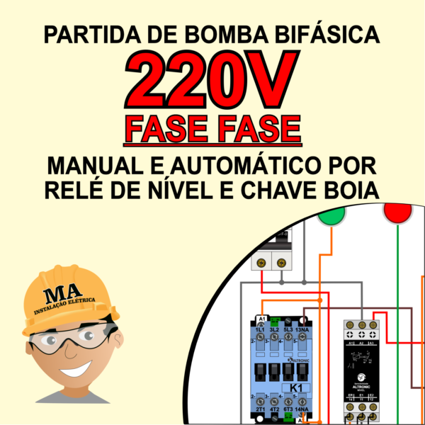 PARTIDA DE BOMBA 220V BIFÁSICA  MANUAL E AUTOMÁTICO RELÉ DE NÍVEL INFERIOR E POR CHAVE BOIA SUPERIOR 