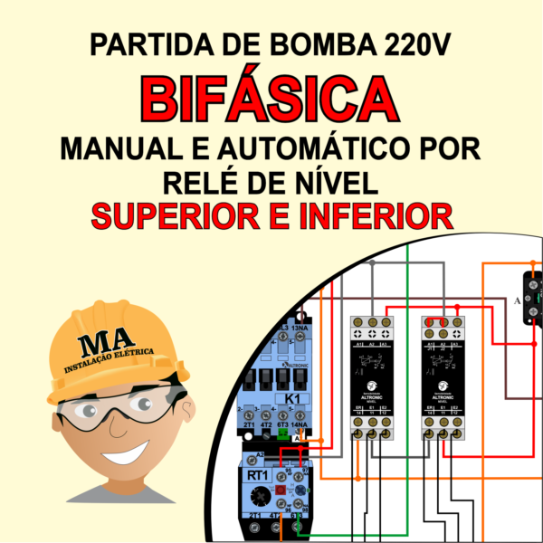 PARTIDA DE BOMBA BIFÁSICA 220V  MANUAL E AUTOMÁTICO POR RELÉ DE NÍVEL SUPERIOR 