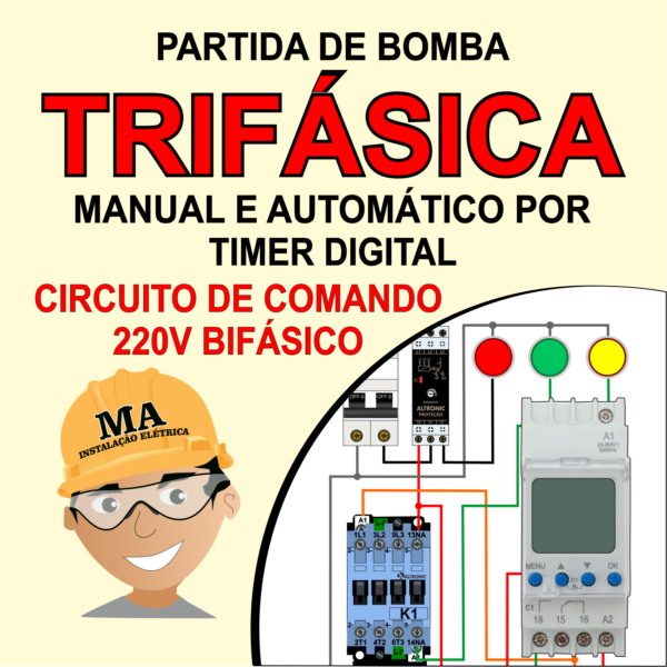 Partida de Motor Trifásico Manual e Automático Por Timer (Programador Horário) Circuito de Comando 220v Bifásico